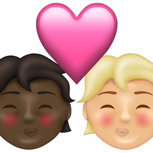 Kiss: Person, Person, Dark Skin Tone, Medium-Light Skin Tone