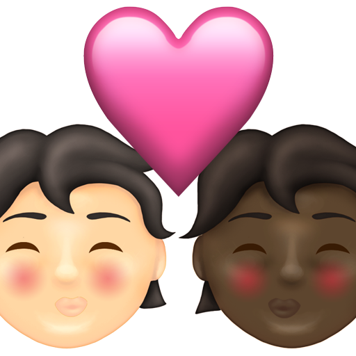 Kiss: Person, Person, Light Skin Tone, Dark Skin Tone