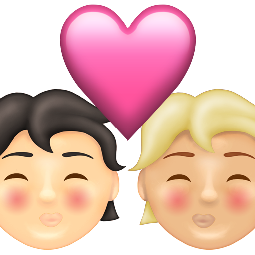 Kiss: Person, Person, Light Skin Tone, Medium-Light Skin Tone