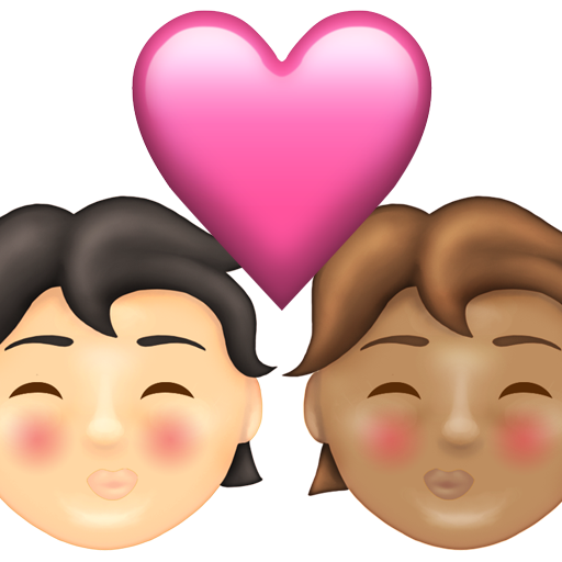 Kiss: Person, Person, Light Skin Tone, Medium Skin Tone