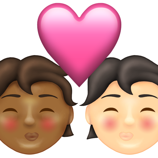 Kiss: Person, Person, Medium-Dark Skin Tone, Light Skin Tone