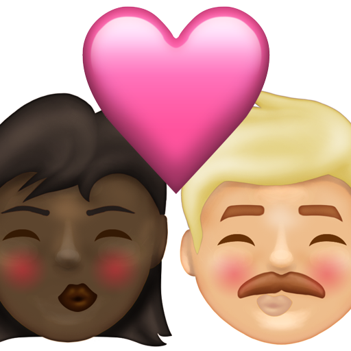 Kiss: Woman, Man, Dark Skin Tone, Medium-Light Skin Tone