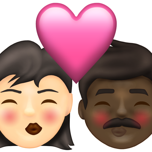 Kiss: Woman, Man, Light Skin Tone, Dark Skin Tone