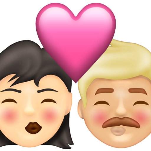 Kiss: Woman, Man, Light Skin Tone, Medium-Light Skin Tone