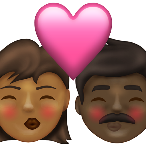 Kiss: Woman, Man, Medium-Dark Skin Tone, Dark Skin Tone