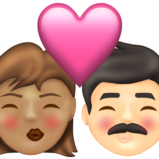 Kiss: Woman, Man, Medium Skin Tone, Light Skin Tone
