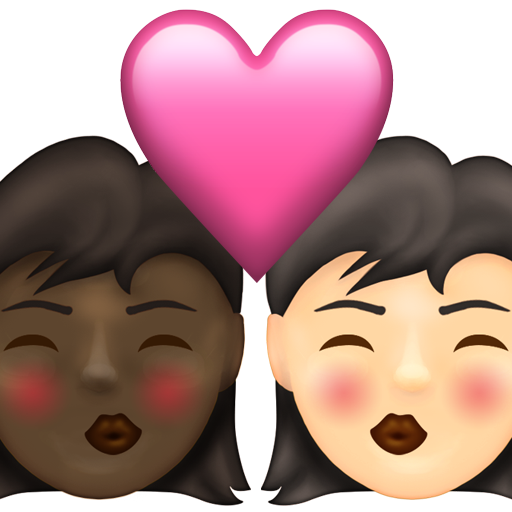 Kiss: Woman, Woman, Dark Skin Tone, Light Skin Tone