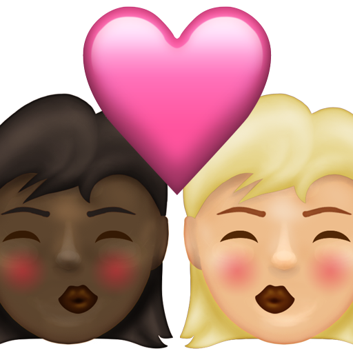 Kiss: Woman, Woman, Dark Skin Tone, Medium-Light Skin Tone