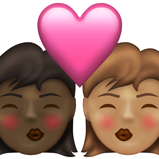 Kiss: Woman, Woman, Dark Skin Tone, Medium Skin Tone