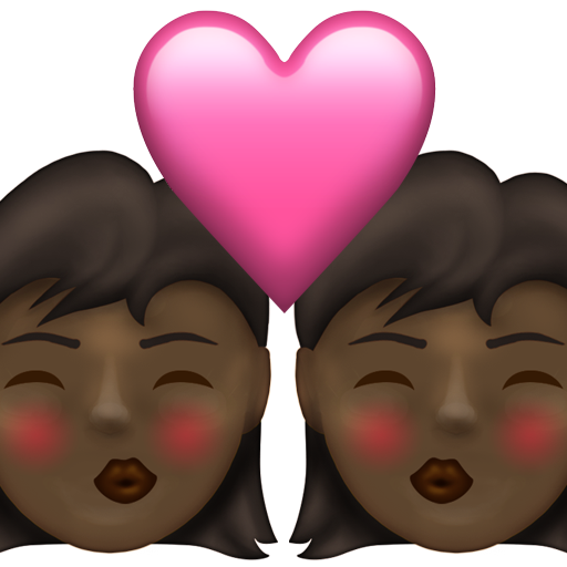 Kiss: Woman, Woman, Dark Skin Tone