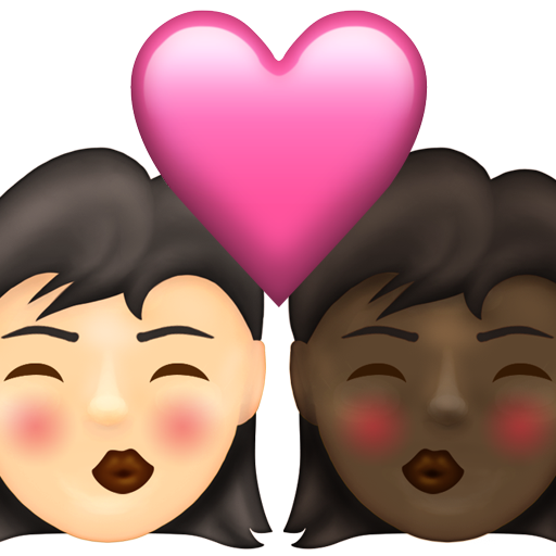 Kiss: Woman, Woman, Light Skin Tone, Dark Skin Tone