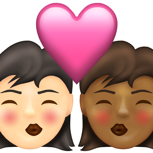 Kiss: Woman, Woman, Light Skin Tone, Medium-Dark Skin Tone
