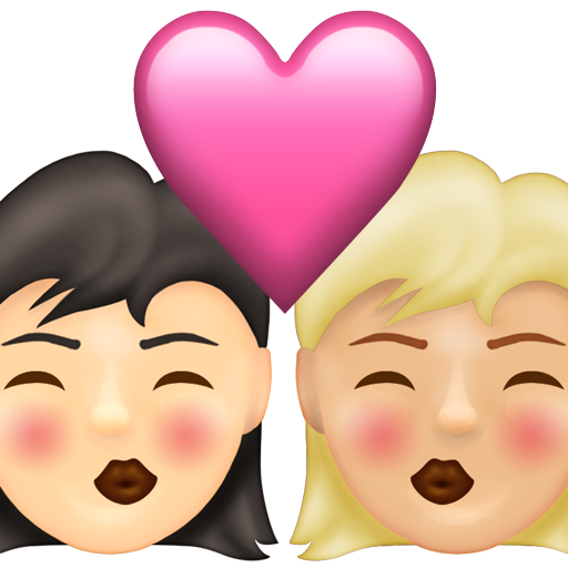 Kiss: Woman, Woman, Light Skin Tone, Medium-Light Skin Tone