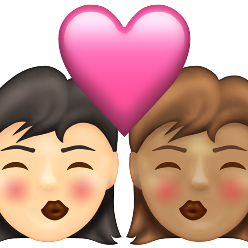 Kiss: Woman, Woman, Light Skin Tone, Medium Skin Tone
