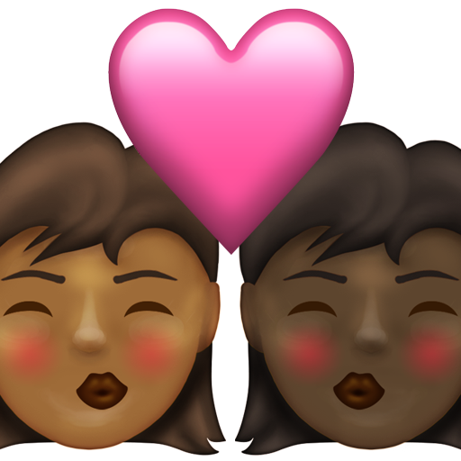 Kiss: Woman, Woman, Medium-Dark Skin Tone, Dark Skin Tone