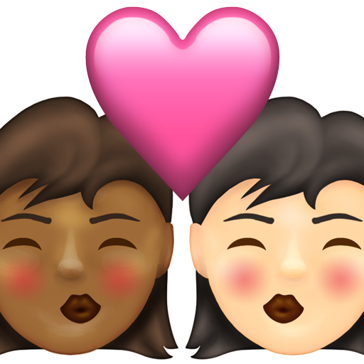 Kiss: Woman, Woman, Medium-Dark Skin Tone, Light Skin Tone
