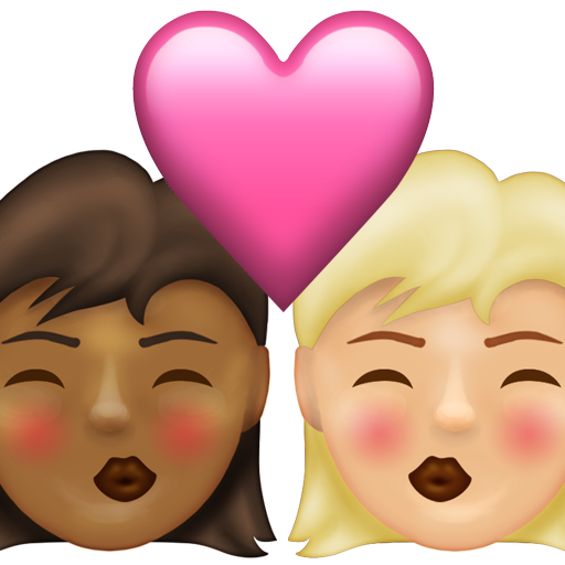 Kiss: Woman, Woman, Medium-Dark Skin Tone, Medium-Light Skin Tone