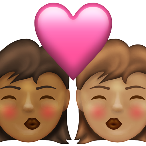 Kiss: Woman, Woman, Medium-Dark Skin Tone, Medium Skin Tone