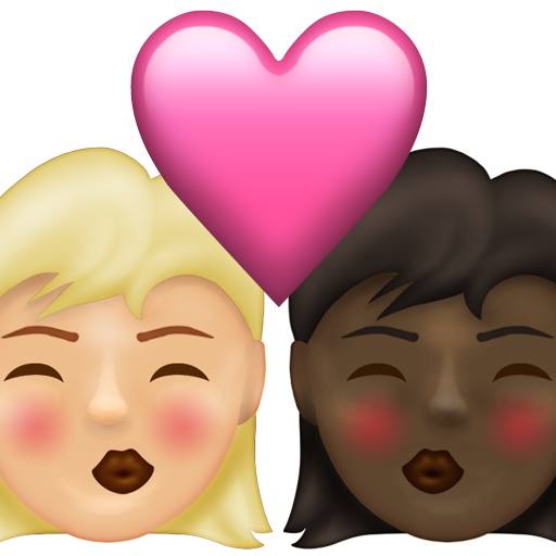 Kiss: Woman, Woman, Medium-Light Skin Tone, Dark Skin Tone