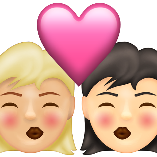 Kiss: Woman, Woman, Medium-Light Skin Tone, Light Skin Tone