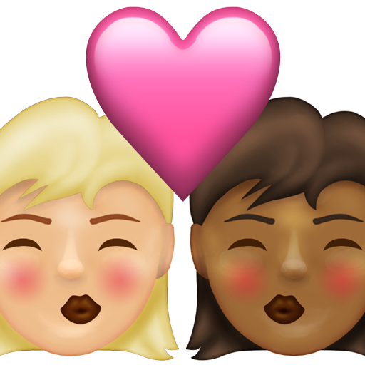 Kiss: Woman, Woman, Medium-Light Skin Tone, Medium-Dark Skin Tone
