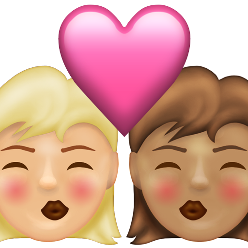 Kiss: Woman, Woman, Medium-Light Skin Tone, Medium Skin Tone