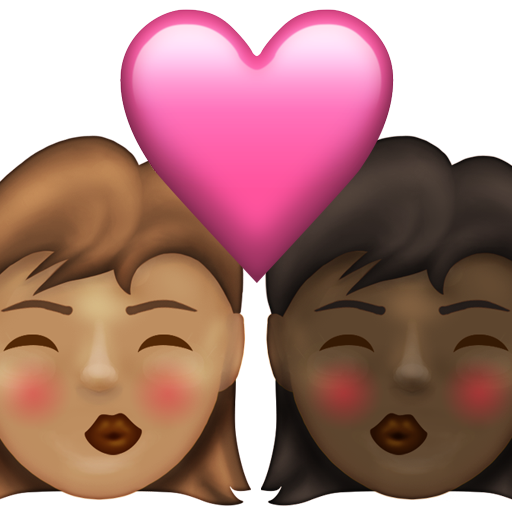 Kiss: Woman, Woman, Medium Skin Tone, Dark Skin Tone