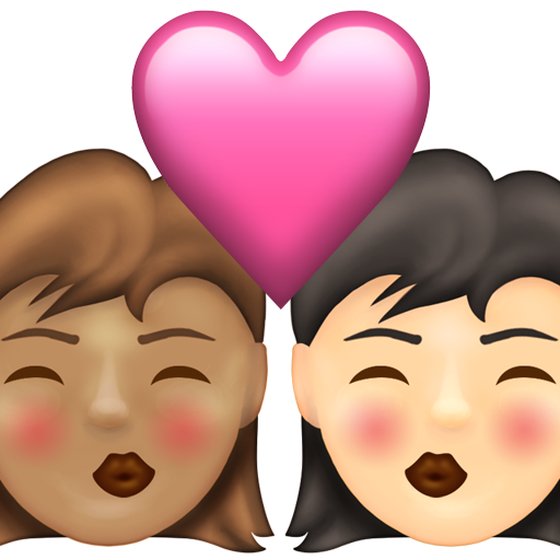 Kiss: Woman, Woman, Medium Skin Tone, Light Skin Tone
