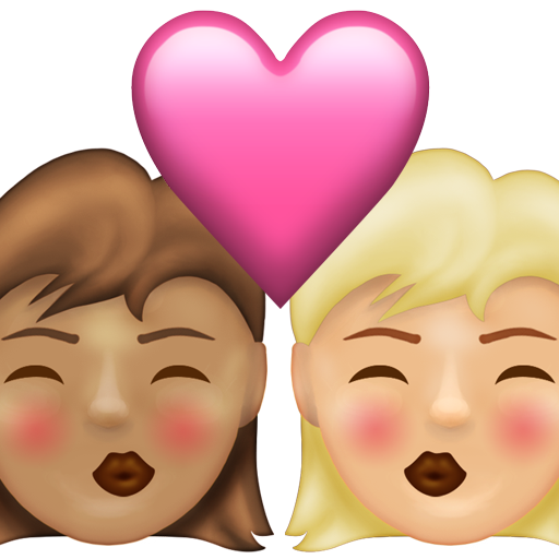 Kiss: Woman, Woman, Medium Skin Tone, Medium-Light Skin Tone