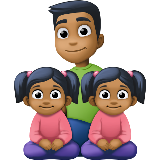 Família - Homem: Tom de Pele Médio-Escuro, Menina: Tom de Pele Médio-Escuro, Menina: Tom de Pele Médio-Escuro