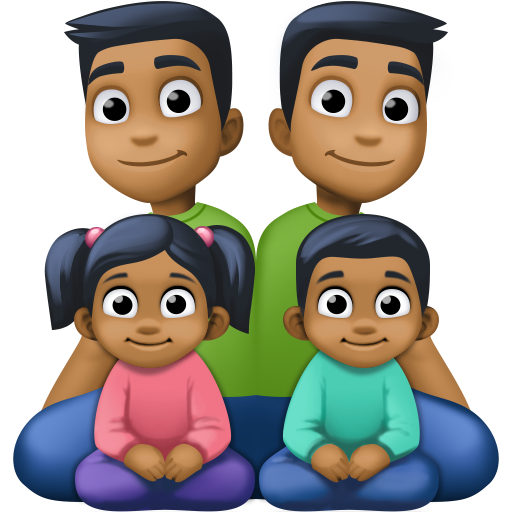 Família - Homem: Tom de Pele Médio-Escuro, Homem: Tom de Pele Médio-Escuro, Menina: Tom de Pele Médio-Escuro, Menino: Tom de Pele Médio-Escuro