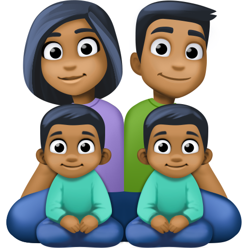 Família - Homem: Tom de Pele Médio-Escuro, Mulher: Tom de Pele Médio-Escuro, Menino: Tom de Pele Médio-Escuro, Menino: Tom de Pele Médio-Escuro