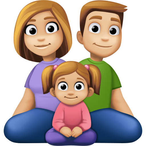 Família - Homem: Tom de Pele Médio-Claro, Mulher: Tom de Pele Médio-Claro, Menina: Tom de Pele Médio-Claro