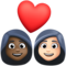 Couple avec cœur: Femme, Femme, Peau Foncée, Peau Claire