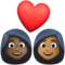 Couple avec cœur: Femme, Femme, Peau Foncée, Peau Moyennement Foncée
