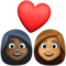 Couple avec cœur: Femme, Femme, Peau Foncée, Peau Moyenne