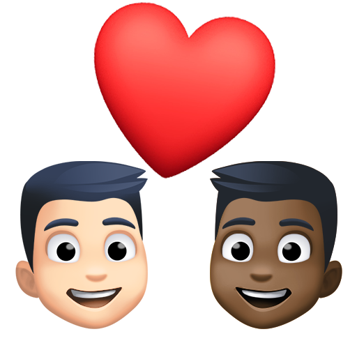 Casal Apaixonado: Homem, Homem, Tom de Pele Claro, Tom de Pele Escuro
