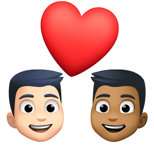 Casal Apaixonado: Homem, Homem, Tom de Pele Claro, Tom de Pele Médio-Escuro