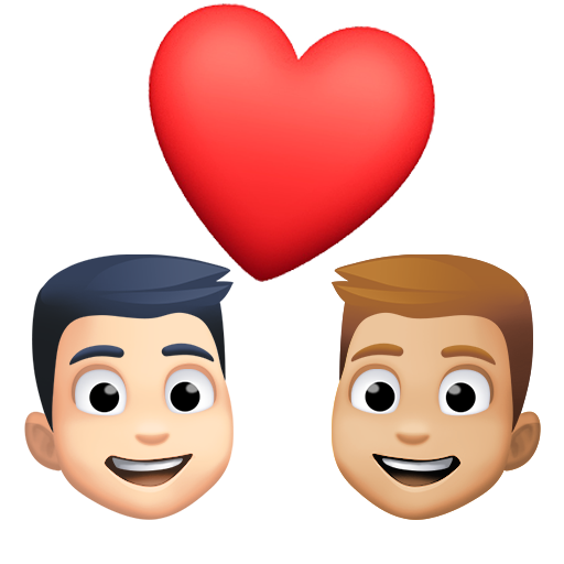 Casal Apaixonado: Homem, Homem, Tom de Pele Claro, Tom de Pele Médio-Claro