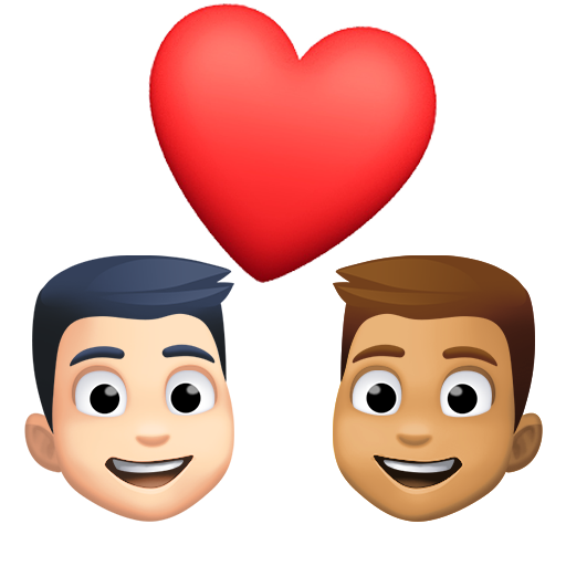 Casal Apaixonado: Homem, Homem, Tom de Pele Claro, Tom de Pele Médio