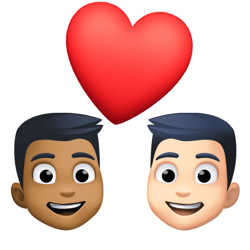 Casal Apaixonado: Homem, Homem, Tom de Pele Médio-Escuro, Tom de Pele Claro