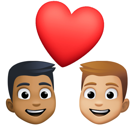 Casal Apaixonado: Homem, Homem, Tom de Pele Médio-Escuro, Tom de Pele Médio-Claro