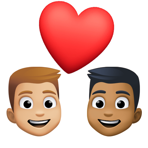 Casal Apaixonado: Homem, Homem, Tom de Pele Médio-Claro, Tom de Pele Médio-Escuro