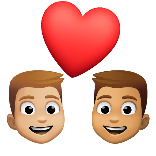 Casal Apaixonado: Homem, Homem, Tom de Pele Médio-Claro, Tom de Pele Médio