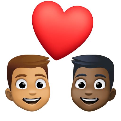 Casal Apaixonado: Homem, Homem, Tom de Pele Médio, Tom de Pele Escuro