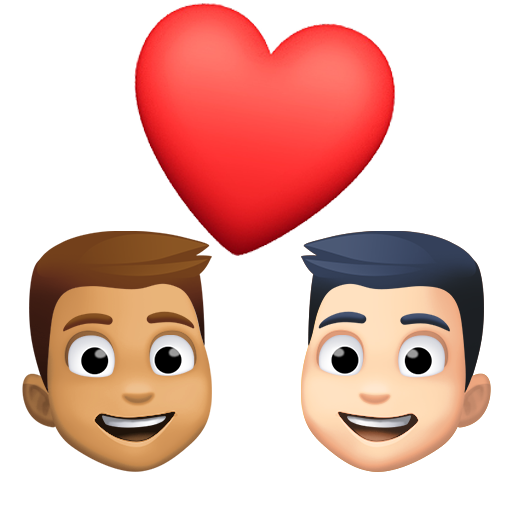 Casal Apaixonado: Homem, Homem, Tom de Pele Médio, Tom de Pele Claro