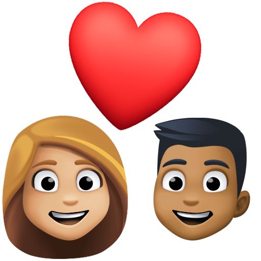 Casal Apaixonado: Mulher, Homem, Tom de Pele Médio-Claro, Tom de Pele Médio-Escuro