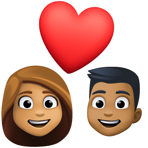 Casal Apaixonado: Mulher, Homem, Tom de Pele Médio, Tom de Pele Médio-Escuro