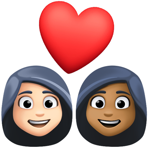 Casal Apaixonado: Mulher, Mulher, Tom de Pele Claro, Tom de Pele Médio-Escuro