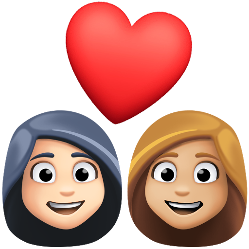 Casal Apaixonado: Mulher, Mulher, Tom de Pele Claro, Tom de Pele Médio-Claro